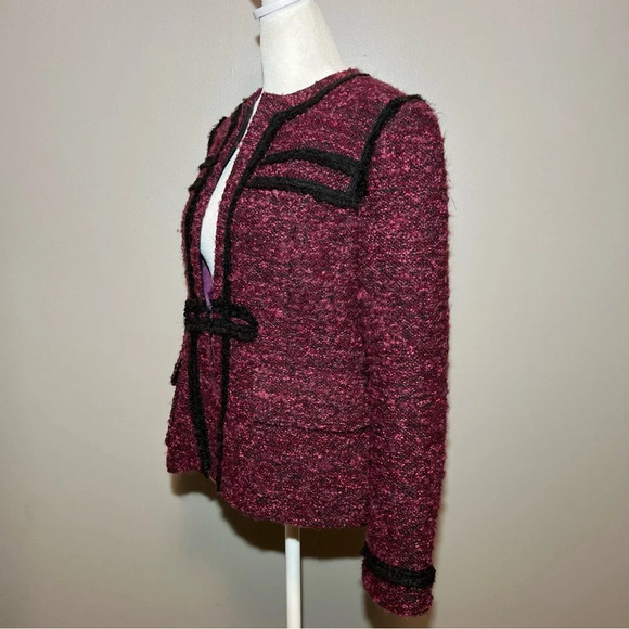 NANETTE LEPORE Tweed Blazer Jacket  Size 6 Plum Black Wool Blend Lined - Picture 3 of 12